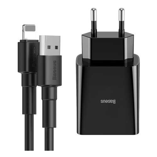 Сетевое зарядное устройство Baseus Speed Mini 1m 2USB 2.4A+кабель USB-iP Black в Йота